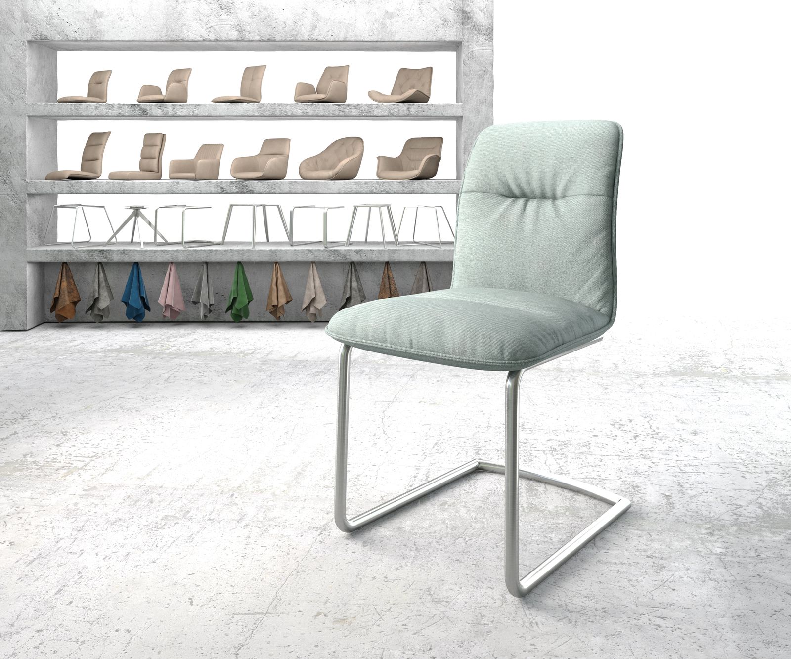 Houpací židle Vinjo-Flex Stripes Mint Cantilever Chair Round Stainless Steel