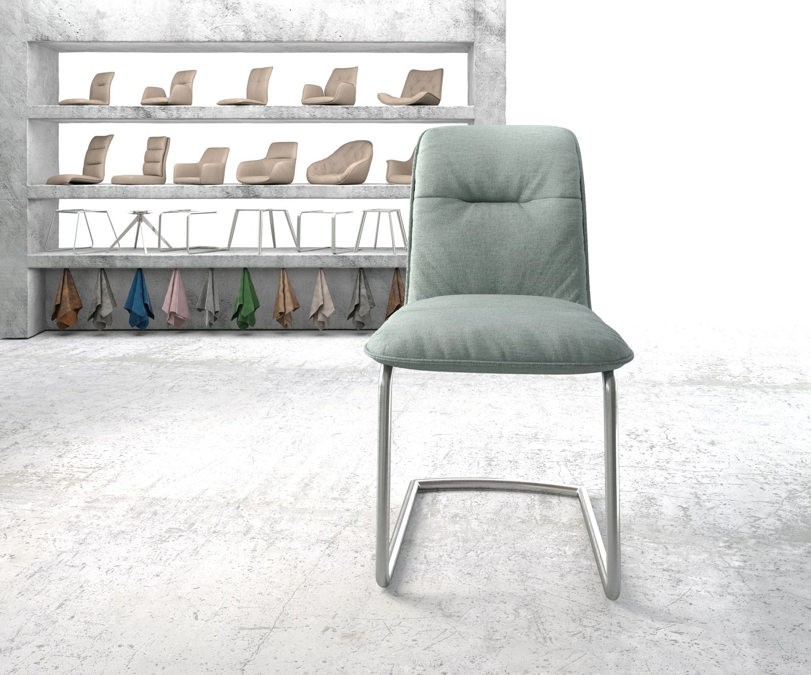 Houpací židle Vinjo-Flex Stripes Mint Cantilever Chair Round Stainless Steel - Image 2