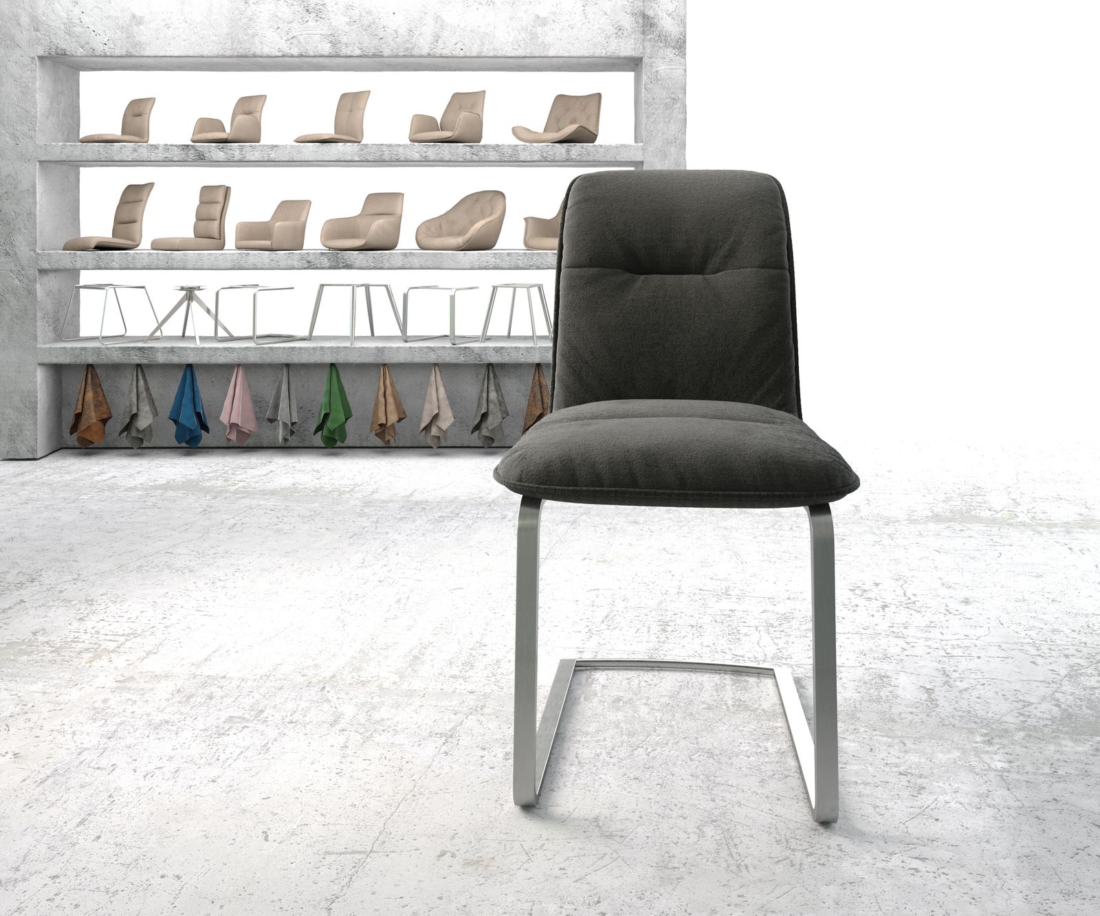 Houpací židle Vinjo-Flex Texturovaná tkanina Antracit Konzola Plochá nerezová ocel - Image 2