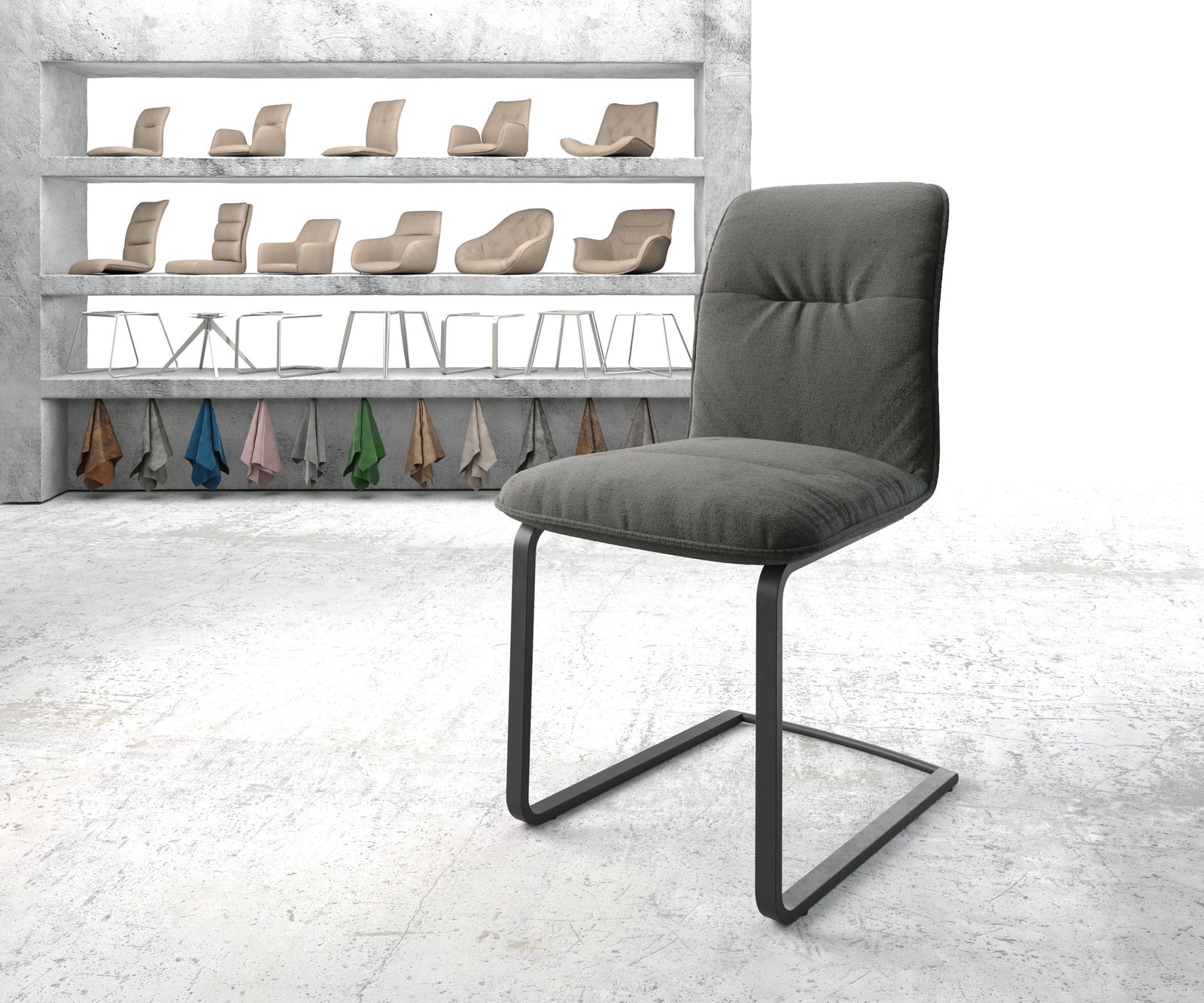 Houpací židle Vinjo-Flex Textured Fabric Anthracite Cantilever Flat Black