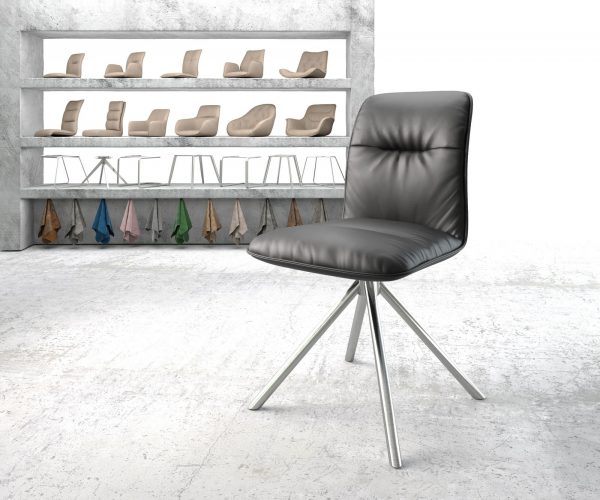 Otočná židle Vinjo-Flex Černá Pravá kůže Křížová základna kulatá nerezová ocel