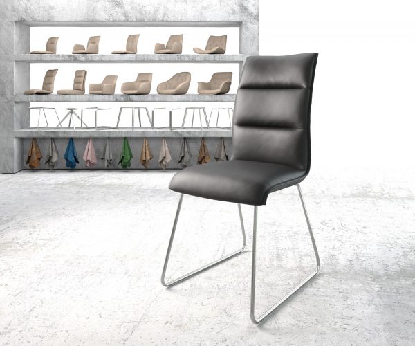 Jídelní židle Xantus-Flex Černá Pravá Kůže Skid Rám Nerezová Ocel