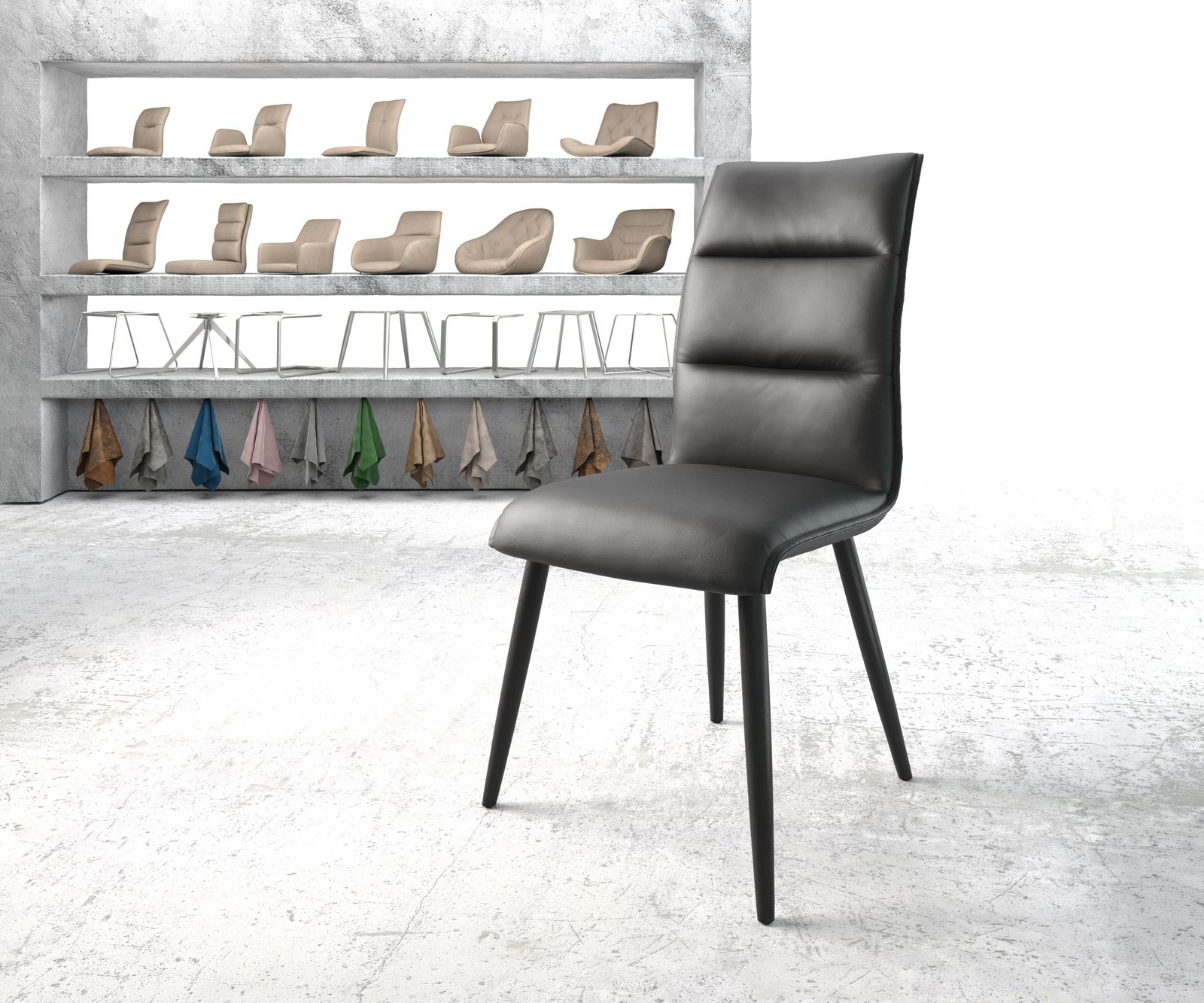 Jídelní židle Xantus-Flex Černá Pravá kůže 4-nohá kónická Černá