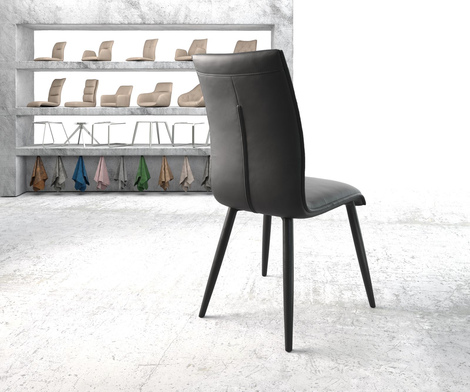 Jídelní židle Xantus-Flex Černá Pravá kůže 4-nohá kónická Černá - Image 3