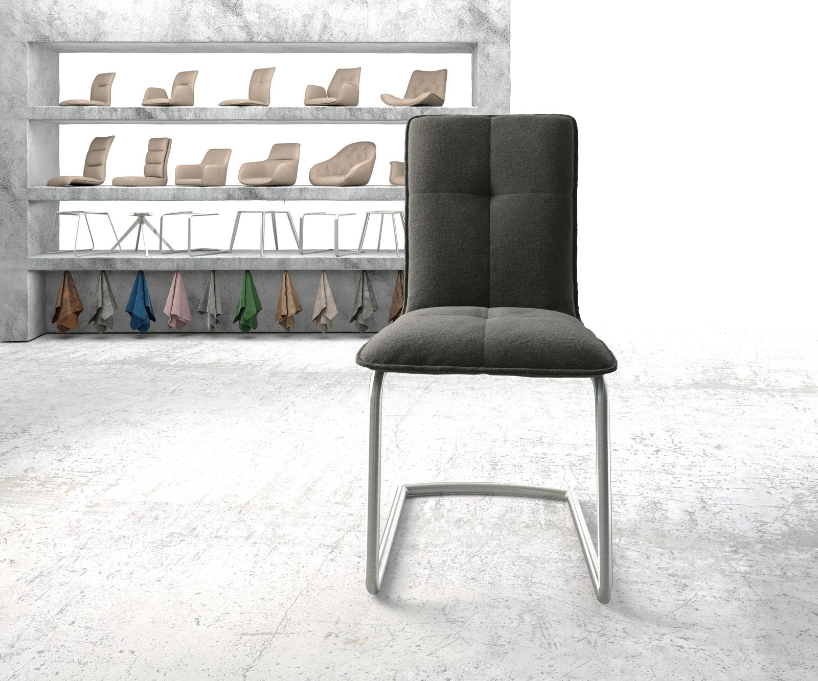 Houpací křeslo Maddy-Flex Textured Fabric Anthracite Cantilever Round Stainless Steel - Image 2