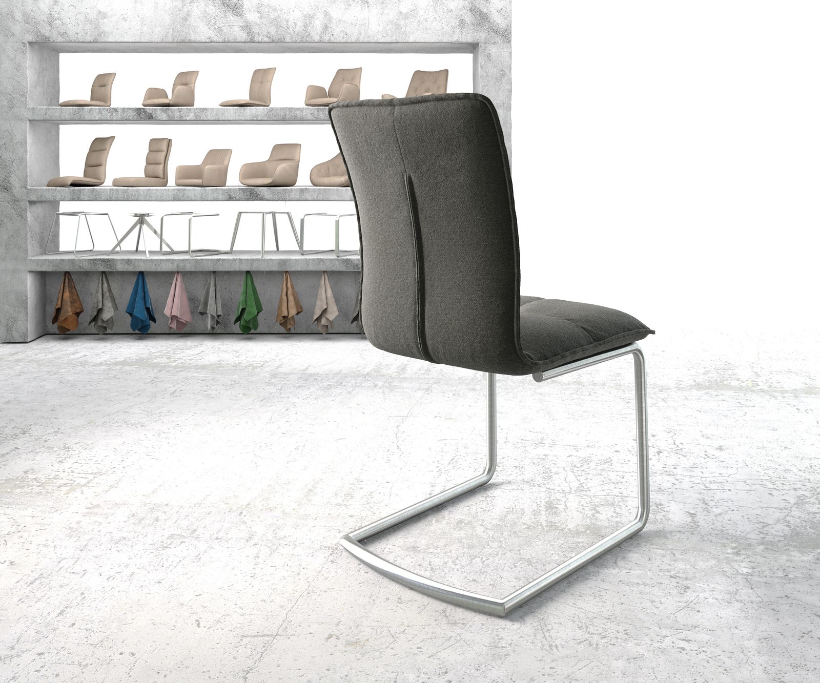 Houpací křeslo Maddy-Flex Textured Fabric Anthracite Cantilever Round Stainless Steel - Image 3