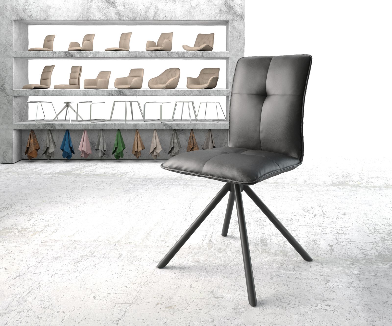 Otočná židle Maddy-Flex Černá Pravá kůže Křížový rám kulatý Černý