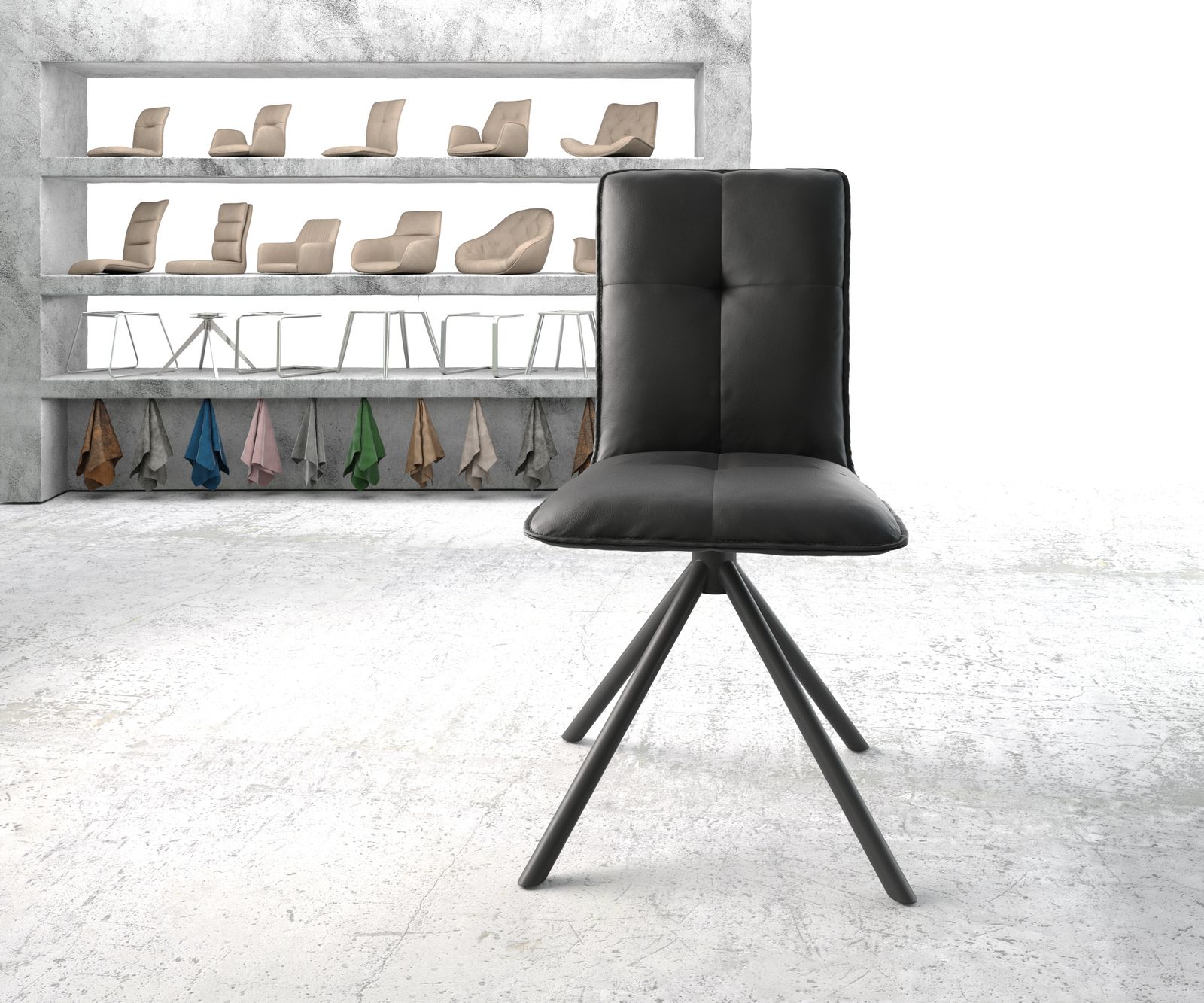 Otočná židle Maddy-Flex Černá Pravá kůže Křížový rám kulatý Černý - Image 2