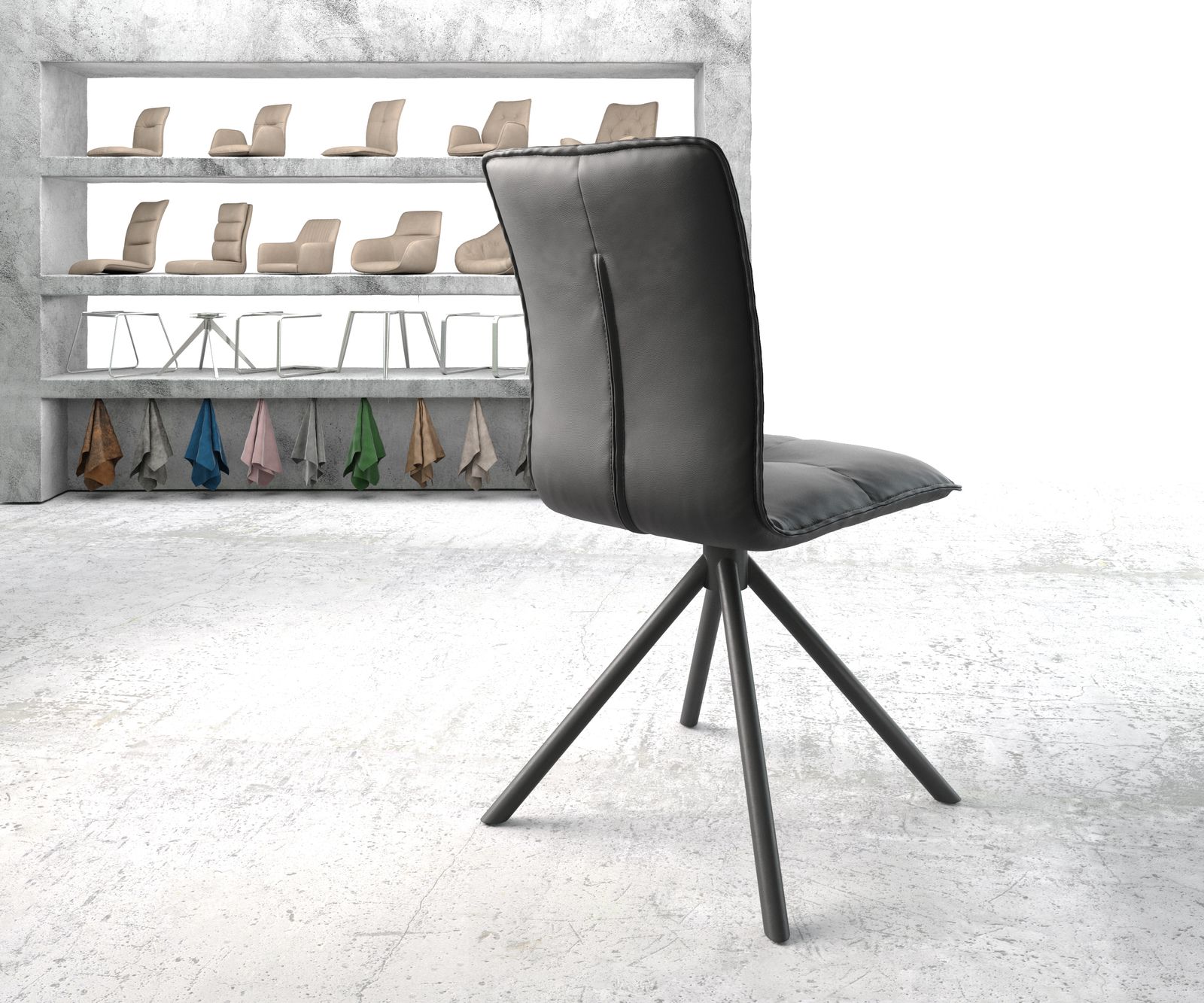 Otočná židle Maddy-Flex Černá Pravá kůže Křížový rám kulatý Černý - Image 3