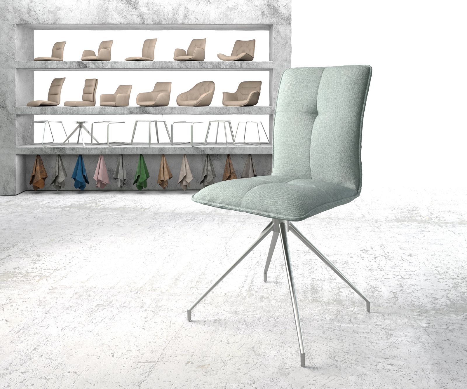 Otočná židle Maddy-Flex Stripes Mint Křížová podnož z nerezové oceli kuželová 180° otočná