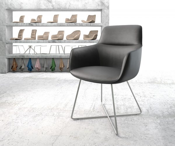 Jídelní židle Pejo-Flex černá pravá kůže podnož ve tvaru "X" z nerezové oceli