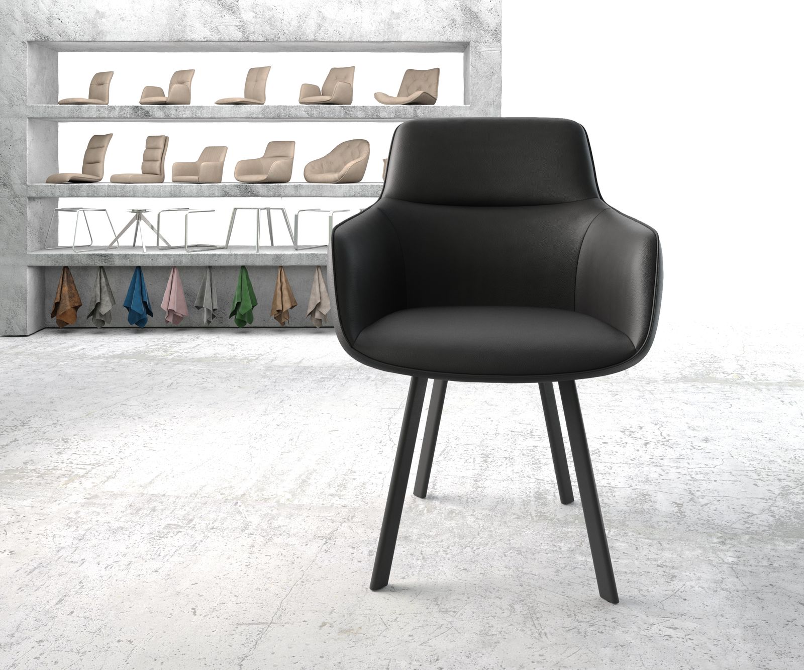 Jídelní židle Pejo-Flex Černá Pravá kůže 4 nohy oválné Černé - Image 2