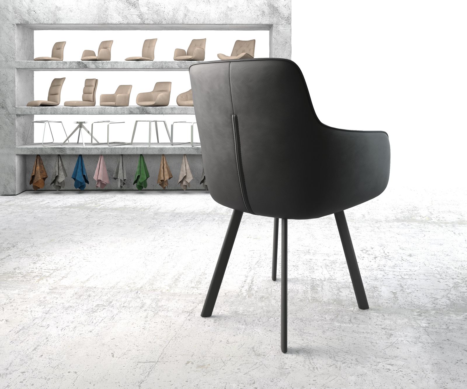 Jídelní židle Pejo-Flex Černá Pravá kůže 4 nohy oválné Černé - Image 3