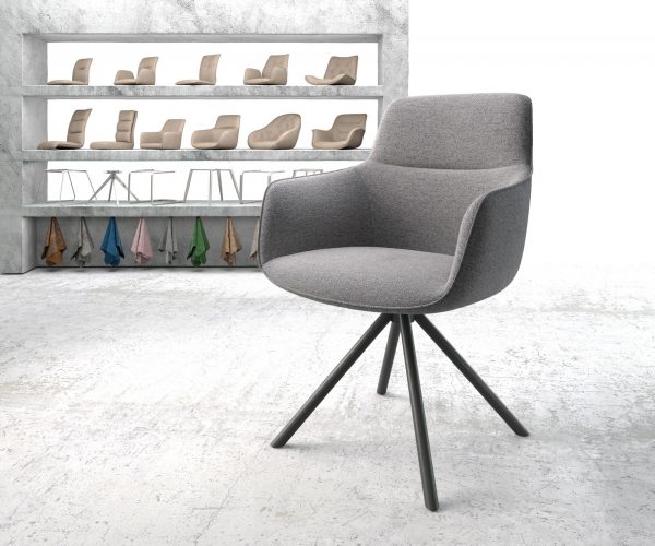 Otočná židle Pejo-Flex světle šedá texturovaná tkanina křížová podnož kulatá otočná černá