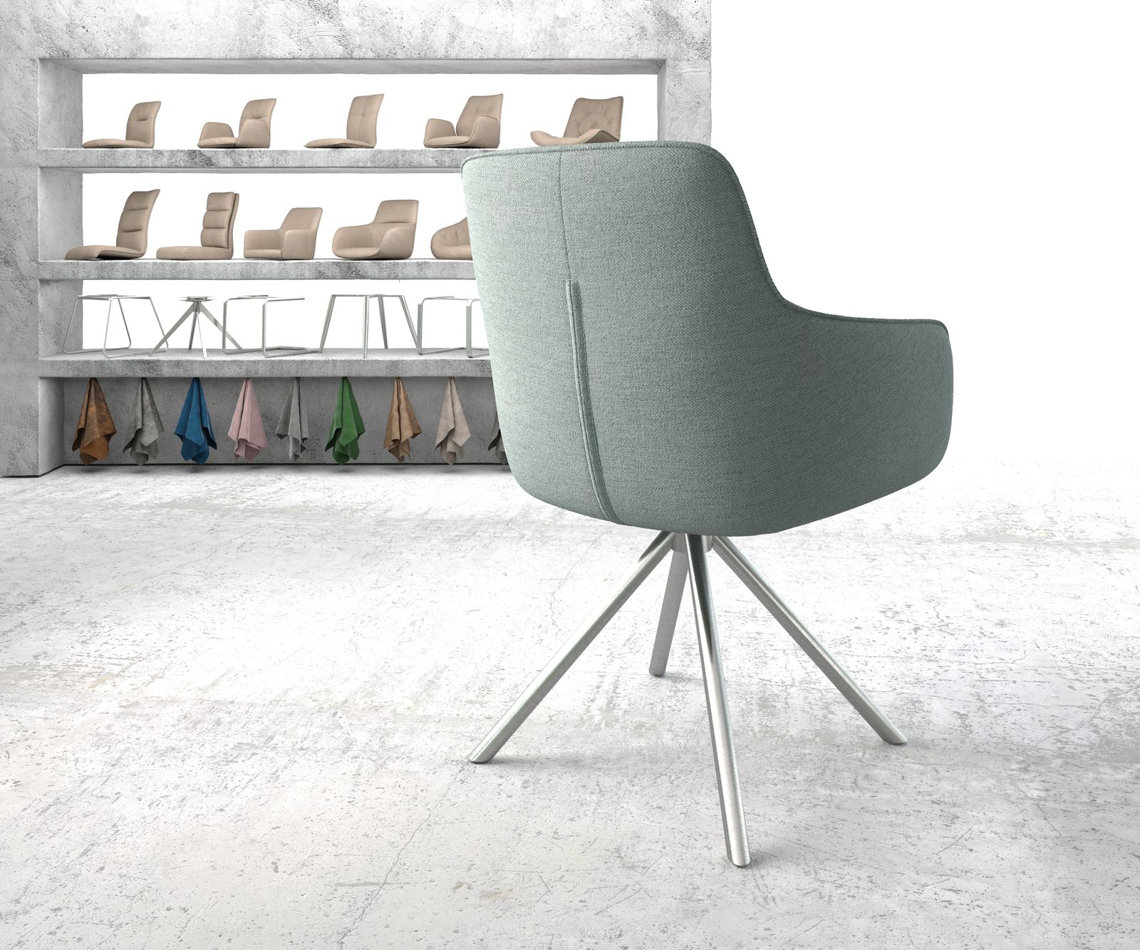 Otočná židle Pejo-Flex mentolová plochá tkanina křížová podnož kulatá nerezová ocel - Image 3