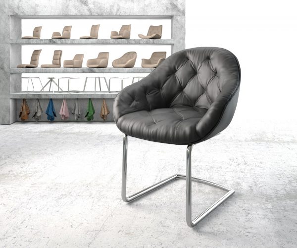Křeslo Gaio-Flex Černá Pravá Kůže Cantilever Chair Round Chrom-plated