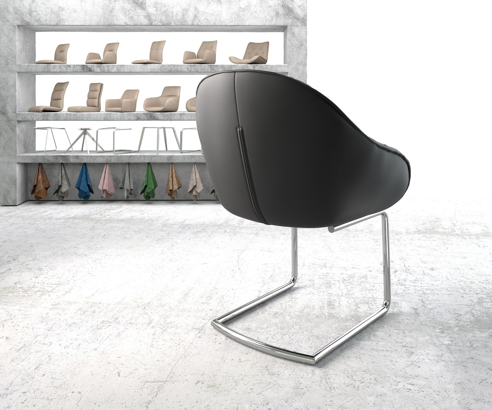 Křeslo Gaio-Flex Černá Pravá Kůže Cantilever Chair Round Chrom-plated - Image 3