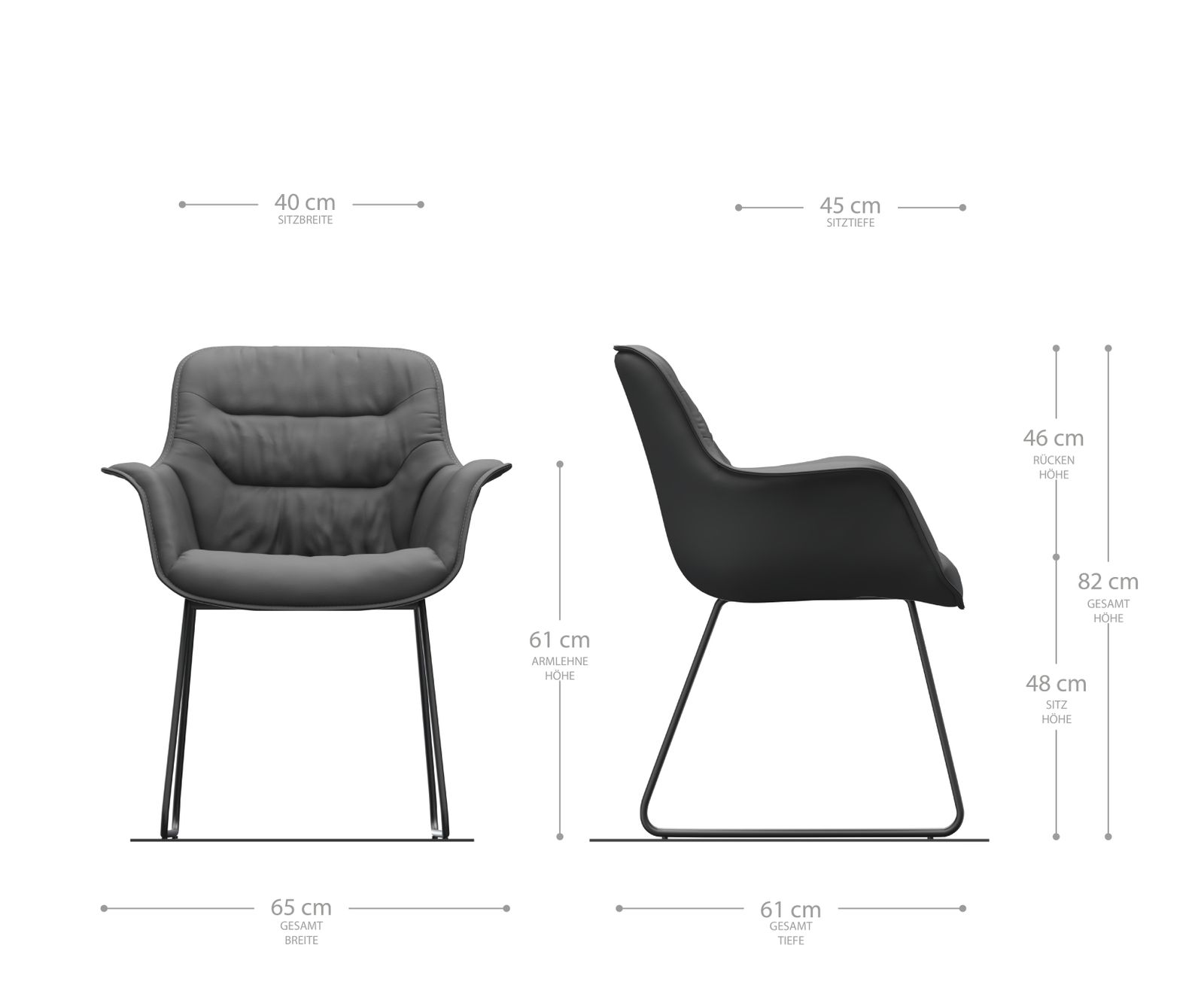 Jídelní židle Kaira-Flex Texturovaná tkanina Antracit Rám z nerezové oceli s ližinami - Image 5