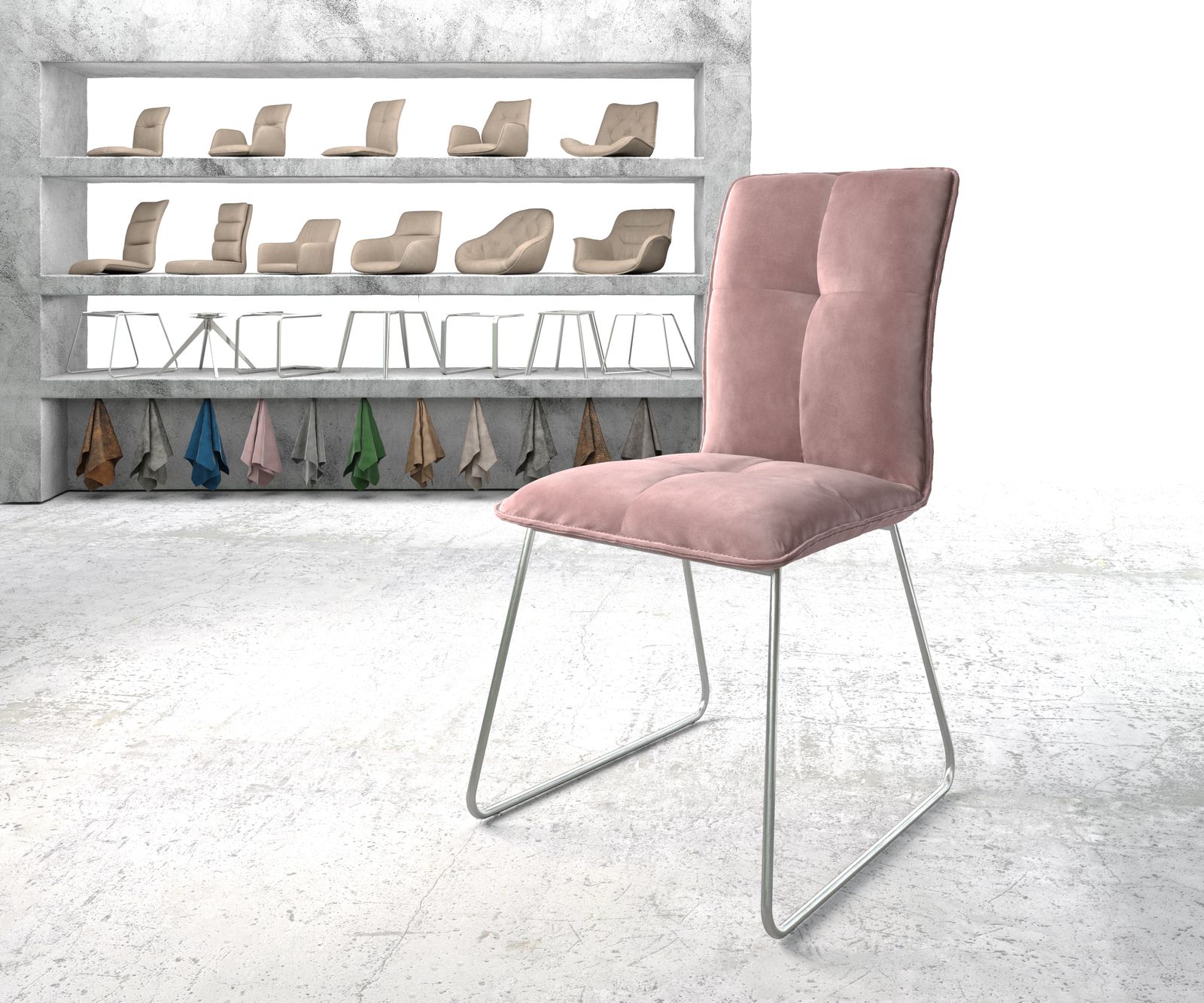 Jídelní židle Maddy-Flex růžový samet podnož z nerezové oceli