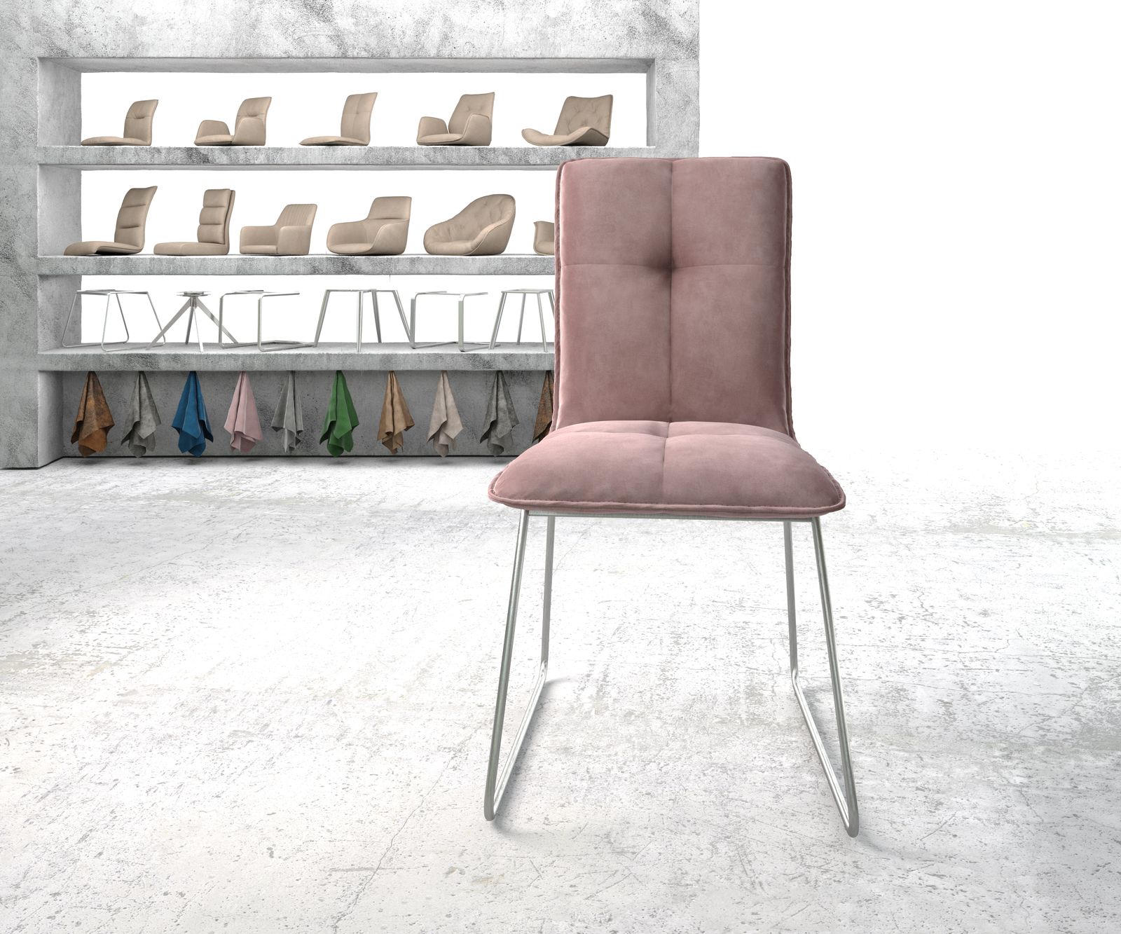 Jídelní židle Maddy-Flex růžový samet podnož z nerezové oceli - Image 2