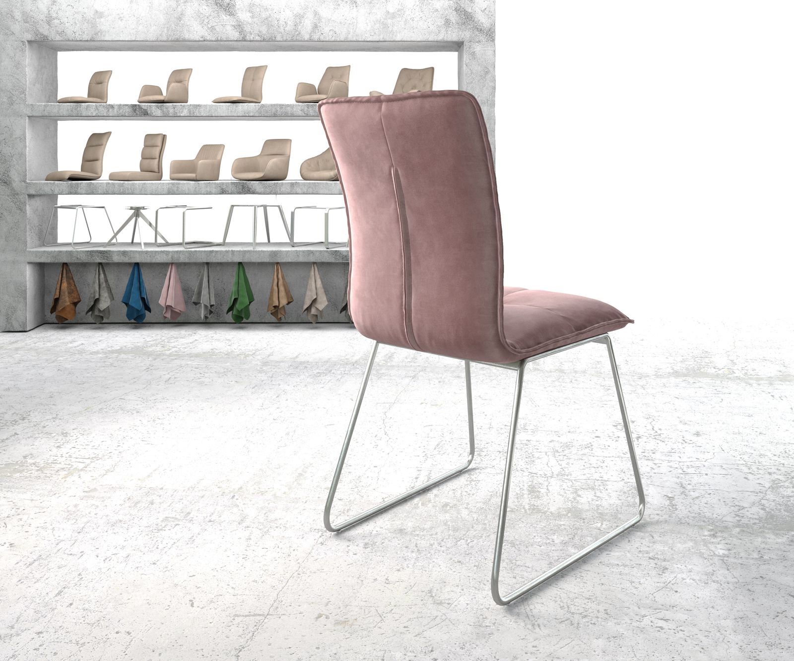 Jídelní židle Maddy-Flex růžový samet podnož z nerezové oceli - Image 3