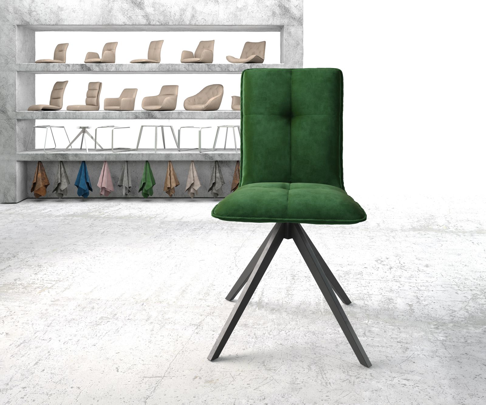 Otočná židle Maddy-Flex zelený samet křížová podnož zaoblená otočná černá - Image 2