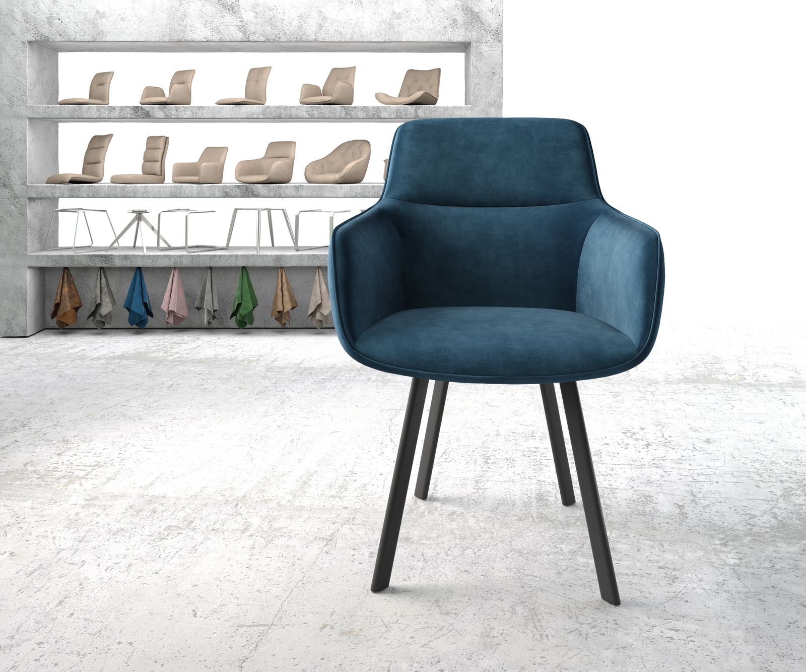 Jídelní židle Pejo-Flex Modrá Samet čtyřnohá oválná Černá - Image 2