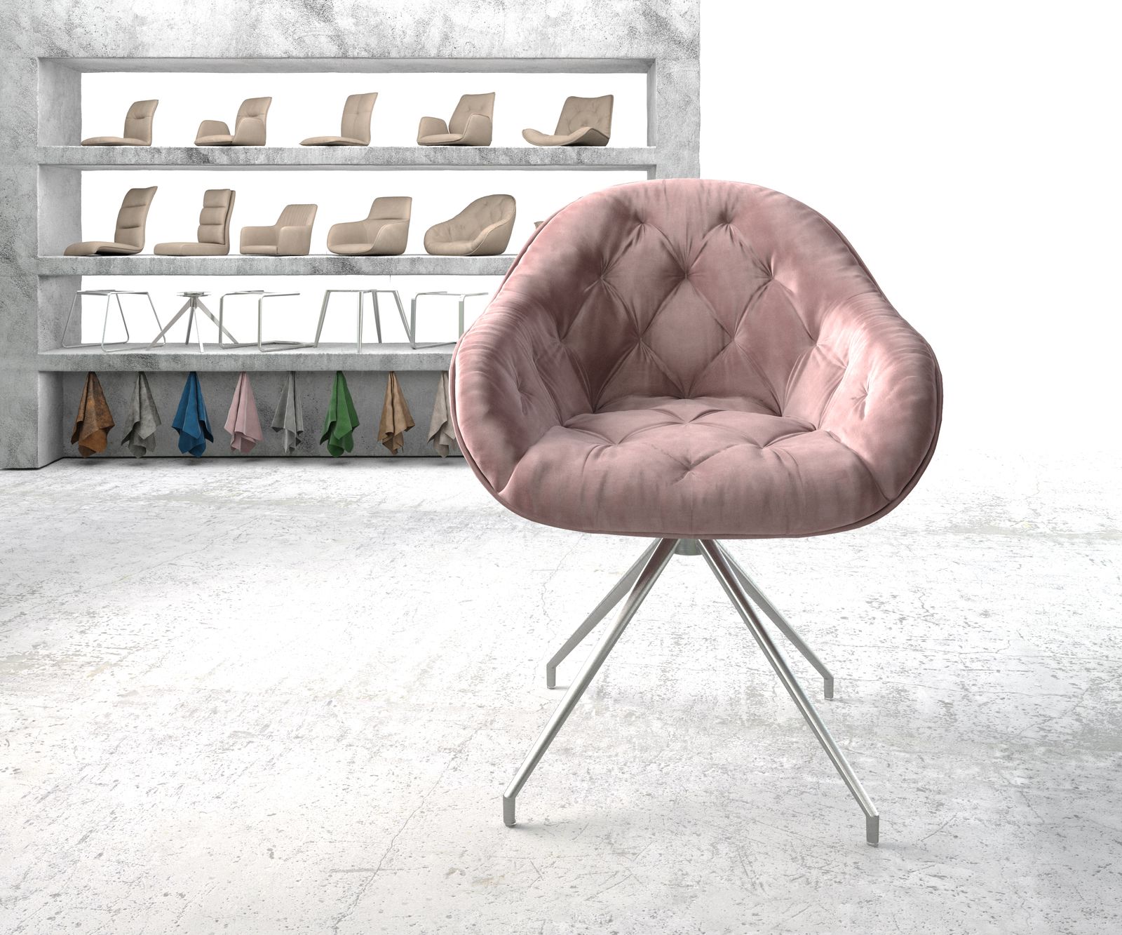 Otočná židle Gaio-Flex Rosé Samet Křížový rám Kuželová nerezová ocel - Image 2