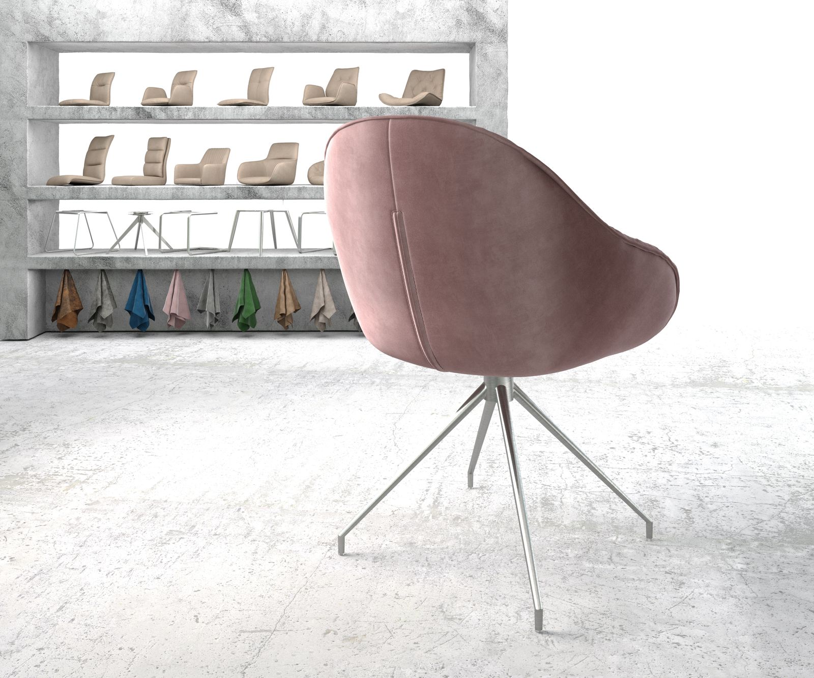 Otočná židle Gaio-Flex Rosé Samet Křížový rám Kuželová nerezová ocel - Image 3