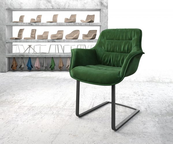 Jídelní židle Kaira-Flex zelená samet konzolová podnož plochá černá