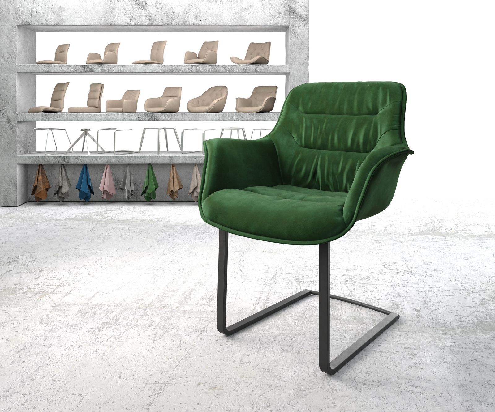 Jídelní židle Kaira-Flex zelená samet konzolová podnož plochá černá