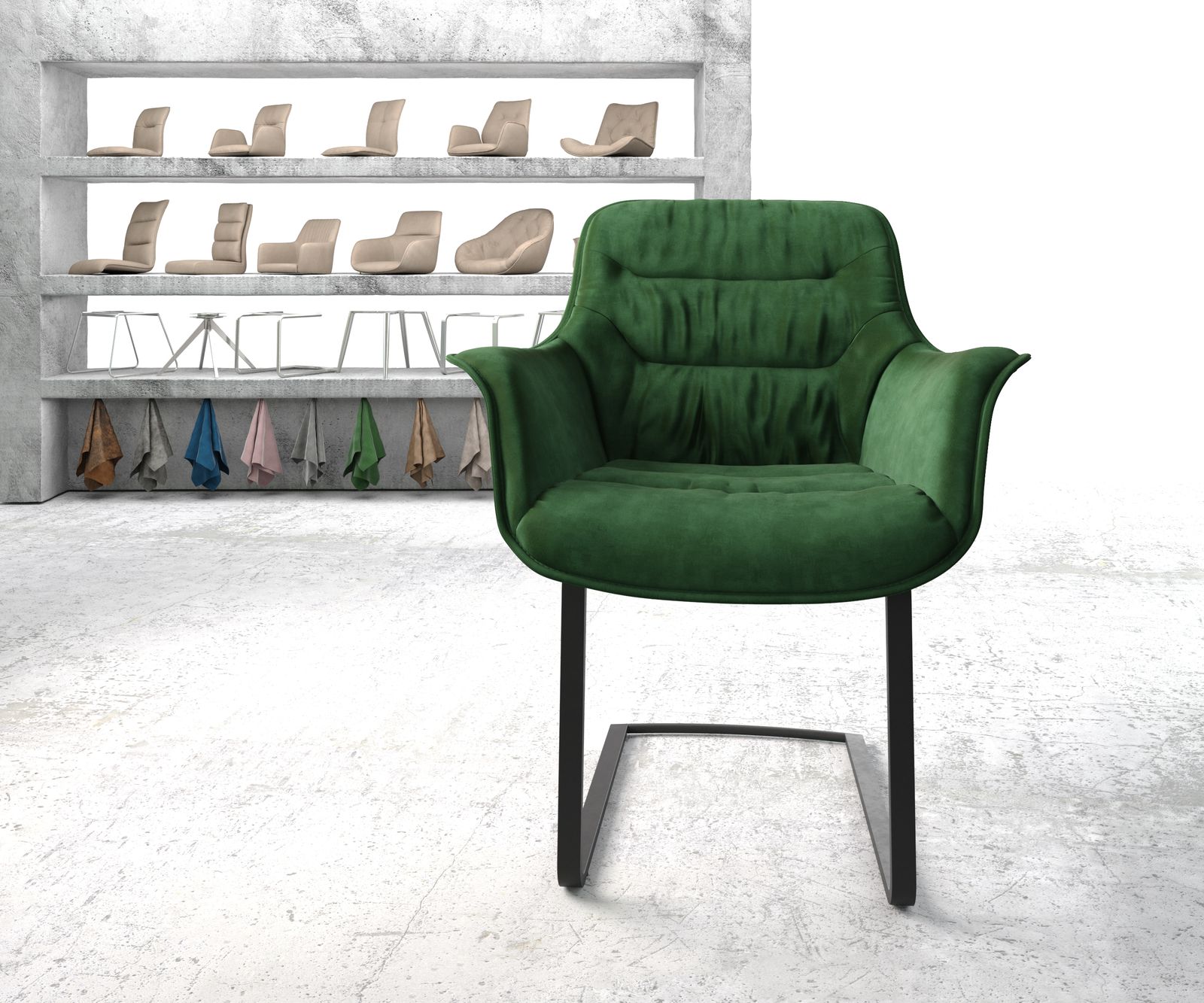 Jídelní židle Kaira-Flex zelená samet konzolová podnož plochá černá - Image 2