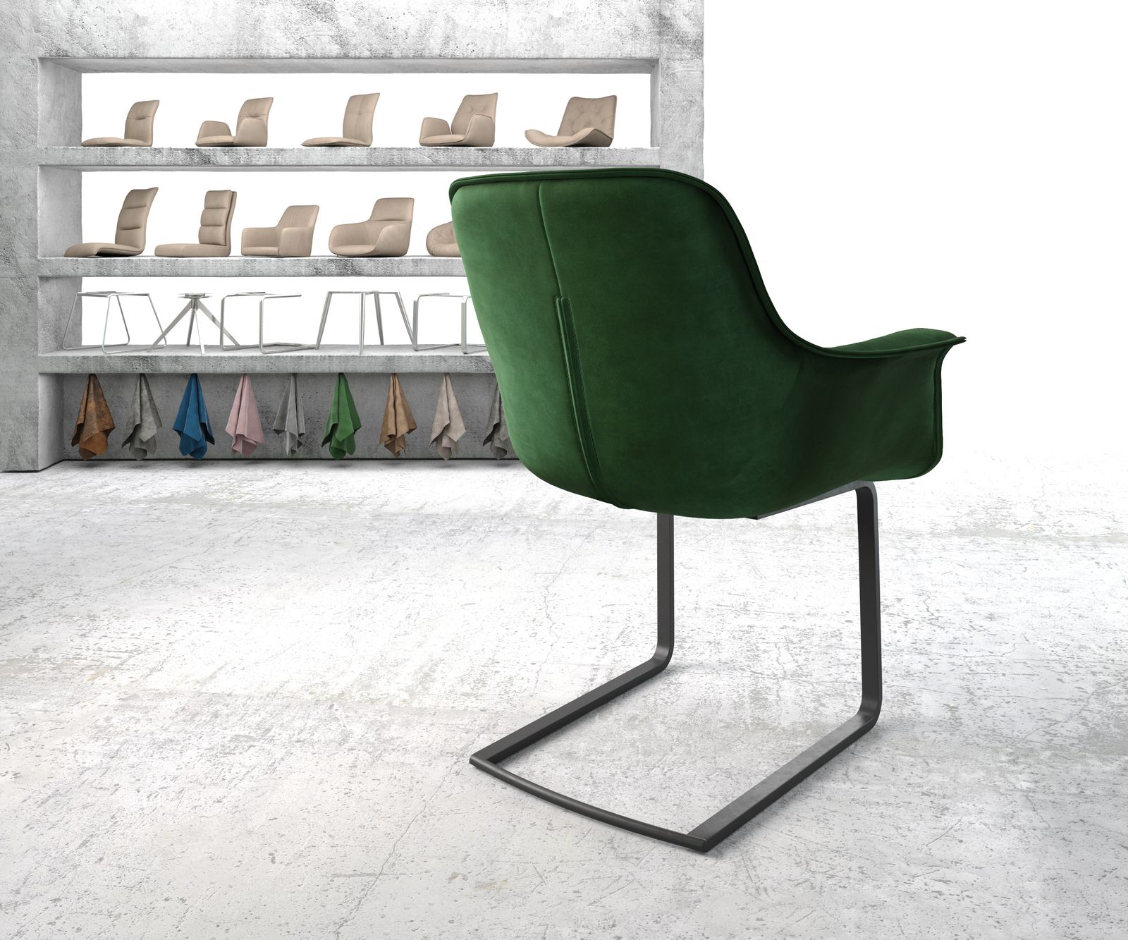 Jídelní židle Kaira-Flex zelená samet konzolová podnož plochá černá - Image 3