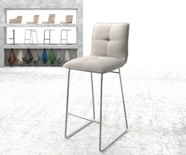 Barová židle Maddy-Flex plochá tkanina světle šedá tenká podnož z nerezové oceli