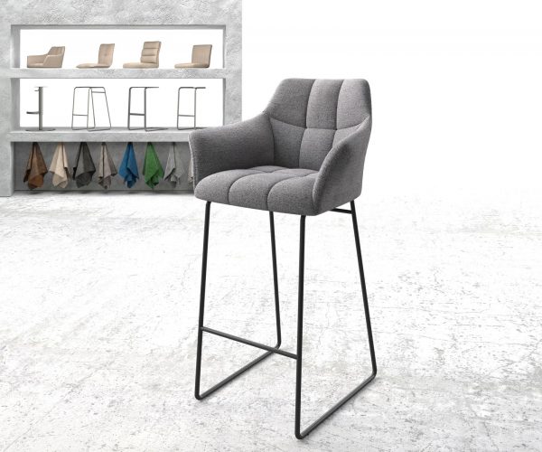 Barová židle Yulo-Flex Texturovaná tkanina Světle šedý kovový rám s ližinami