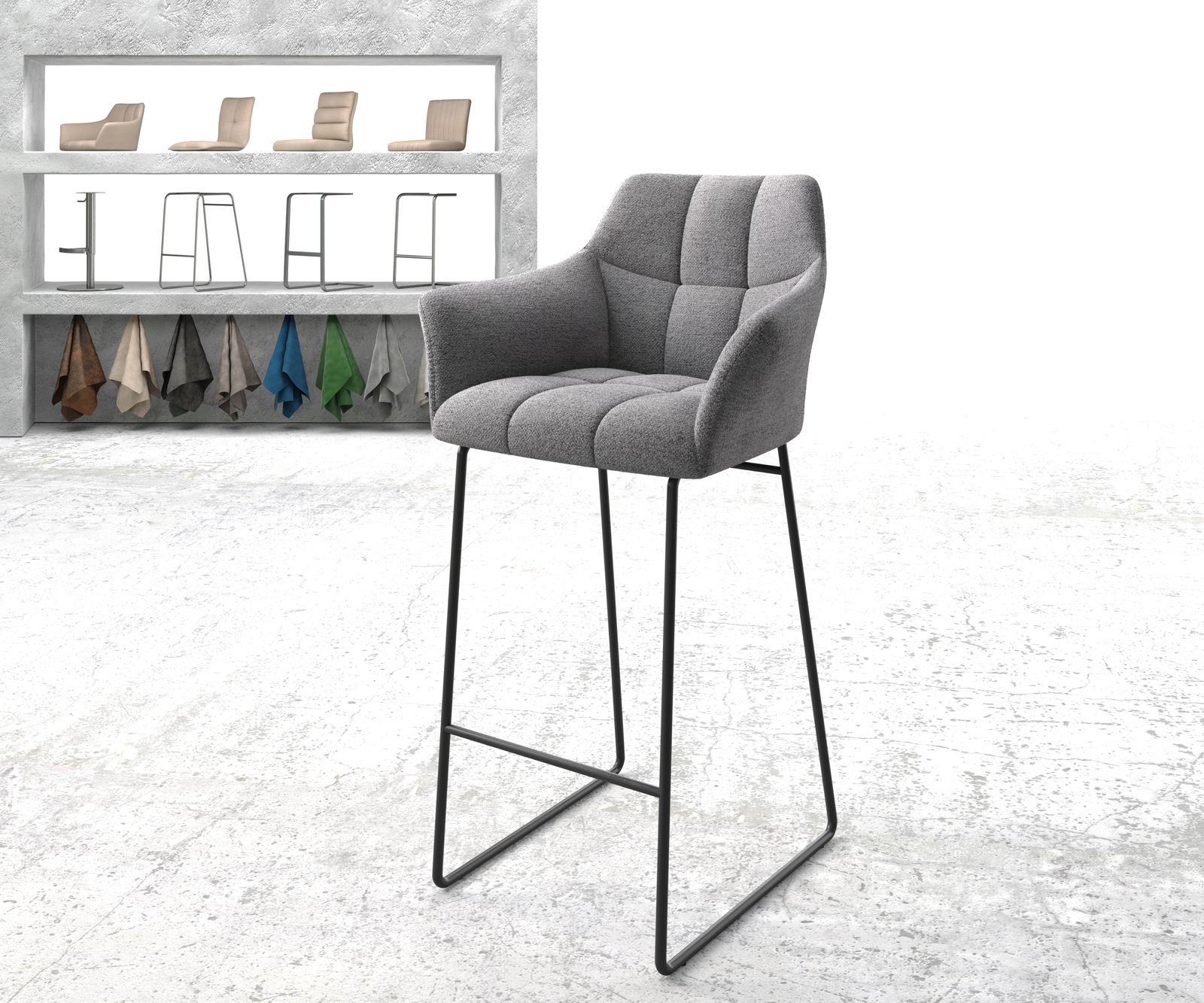 Barová židle Yulo-Flex Texturovaná tkanina Světle šedý kovový rám s ližinami