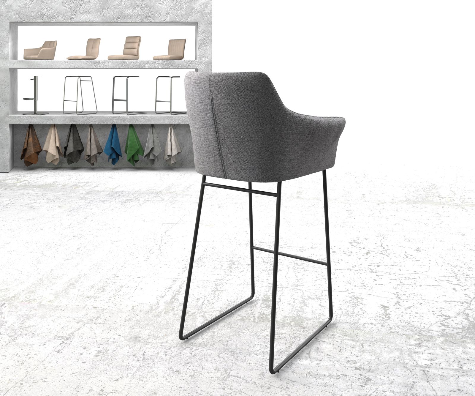 Barová židle Yulo-Flex Texturovaná tkanina Světle šedý kovový rám s ližinami - Image 3