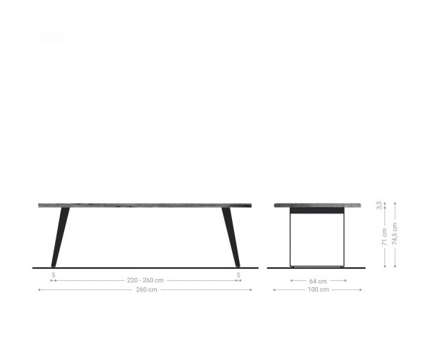 Étkezőasztal Edge 260x100 cm akác természetes rozsdamentes acél ezüst ferde Live-Edge - Image 5