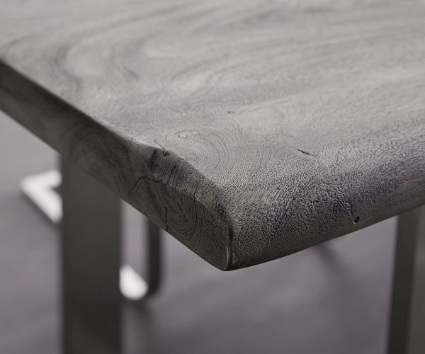 Étkezőasztal Edge 200x100 cm XL akác platina rozsdamentes acél ezüst ferde Live-Edge - Image 5