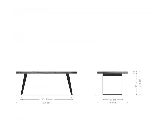 Étkezőasztal Edge 200x100 cm XL akác platina rozsdamentes acél ezüst ferde Live-Edge - Image 6