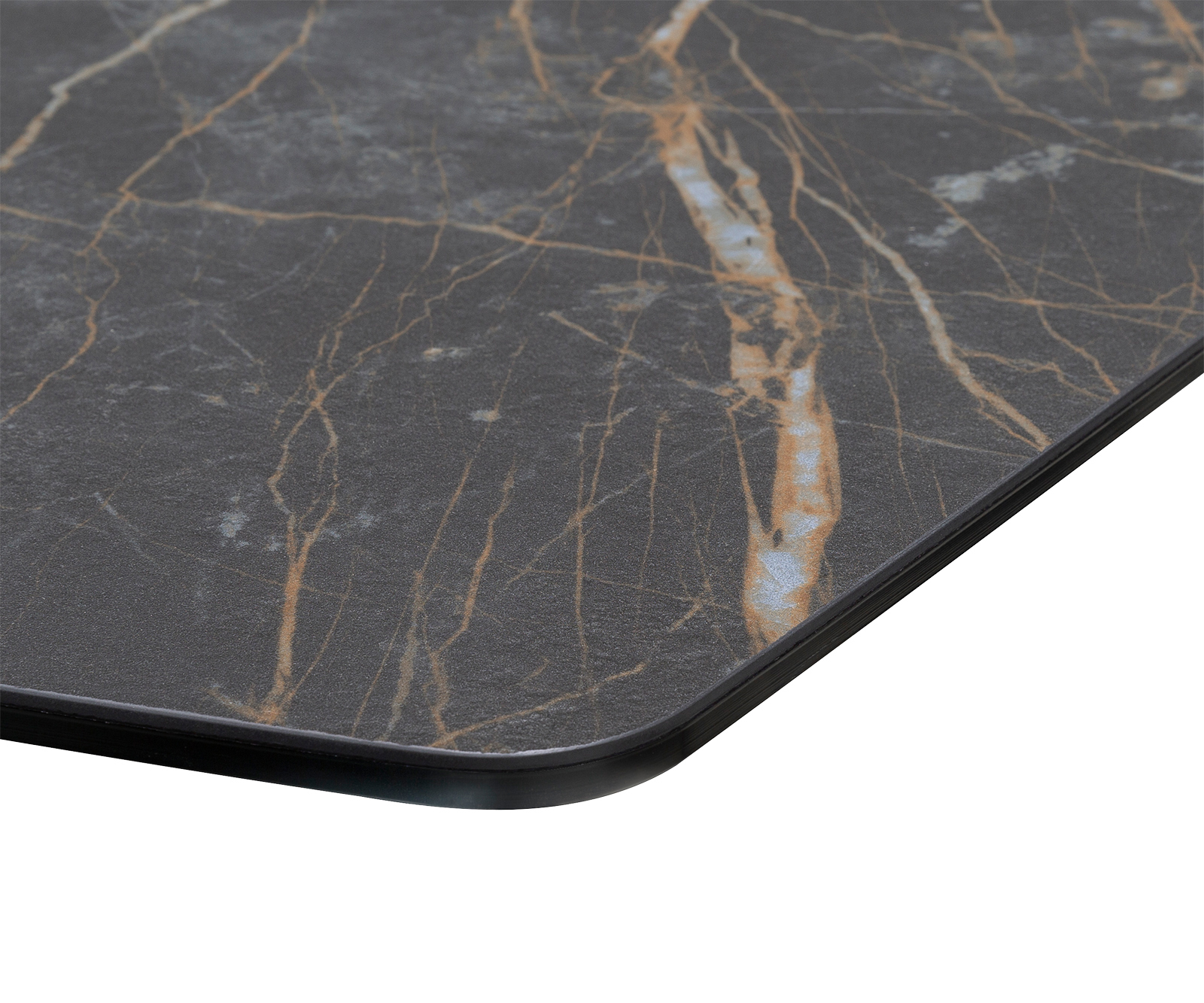 Étkezőasztal Edge hajóformájú 200x100 cm Laminam® kerámia Noir Desir barna középső láb laposacél fekete - Image 5