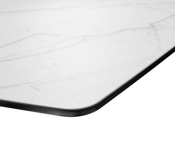 Étkezőasztal Edge hajóformájú 200x100 cm Laminam® kerámia fehér Spider laposacél rozsdamentes acél - Image 5