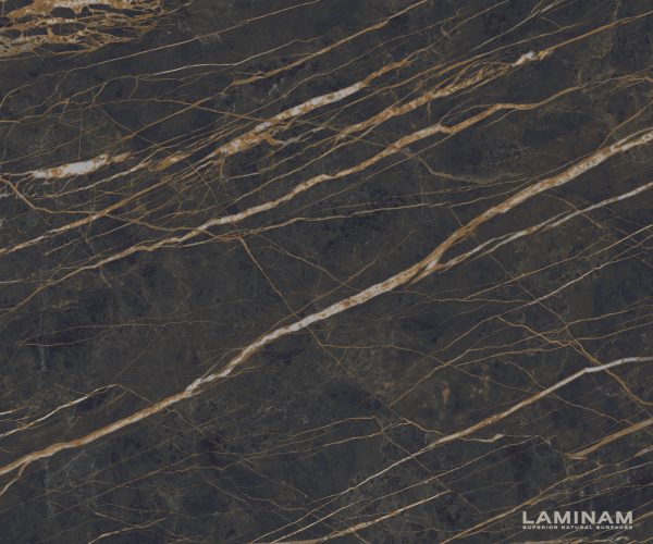 Étkezőasztal Edge 200x100 cm kerámia Laminam®Noir Desir barna középső láb kereszt láb fekete - Image 3