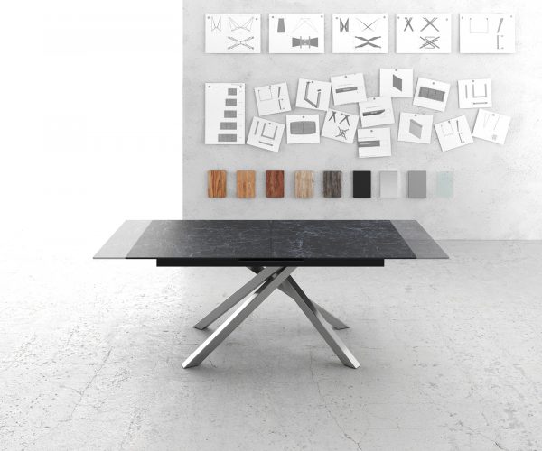 Étkezőasztal Edge 180-220x90 cm kerámia Laminam® Nero Greco antracit kereszt láb téglalap rozsdamentes acél kihúzható - Image 6