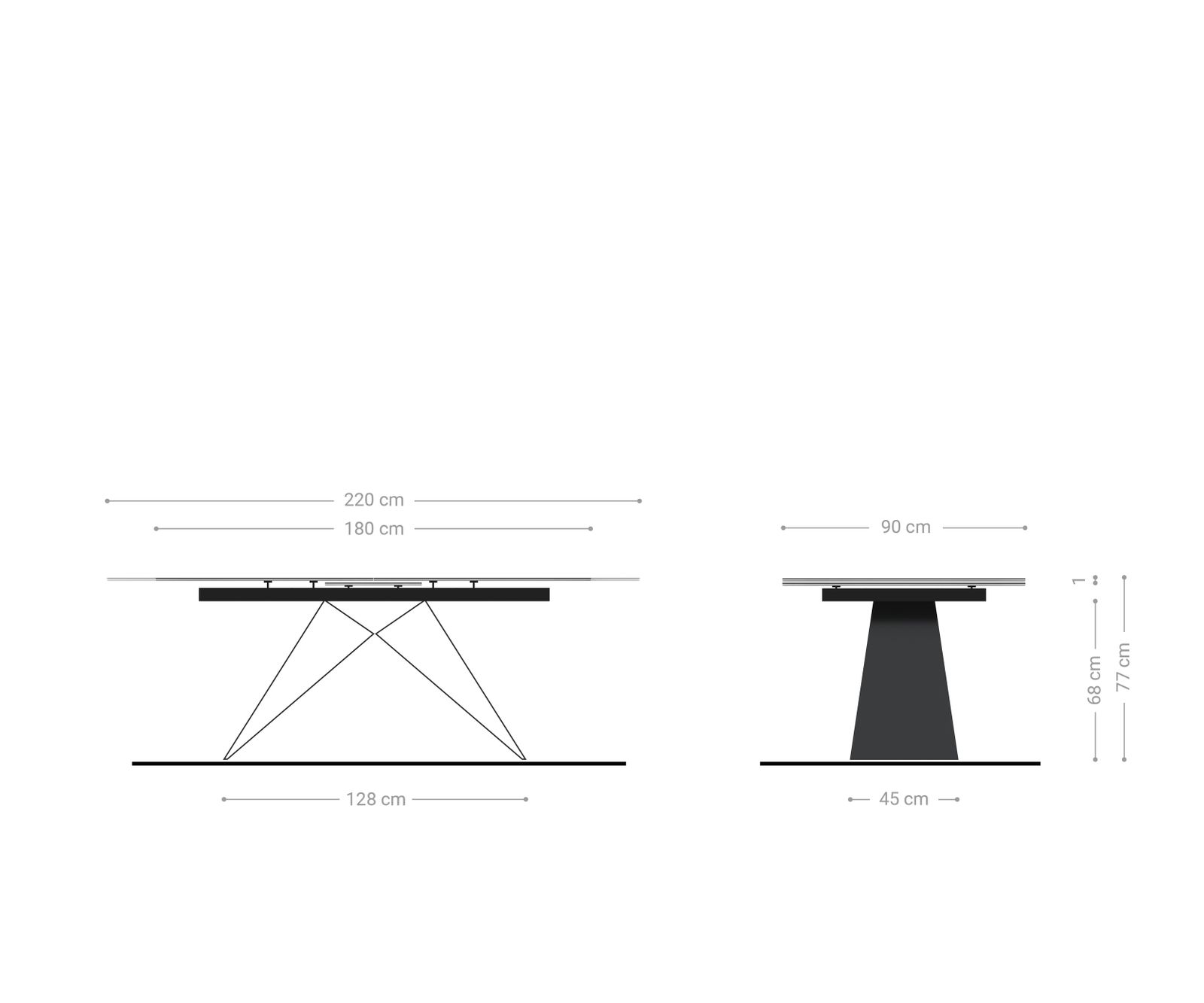 Étkezőasztal Edge 180-220x90 cm kerámia Laminam® Nero Greco antracit V középső láb fekete kihúzható - Image 7