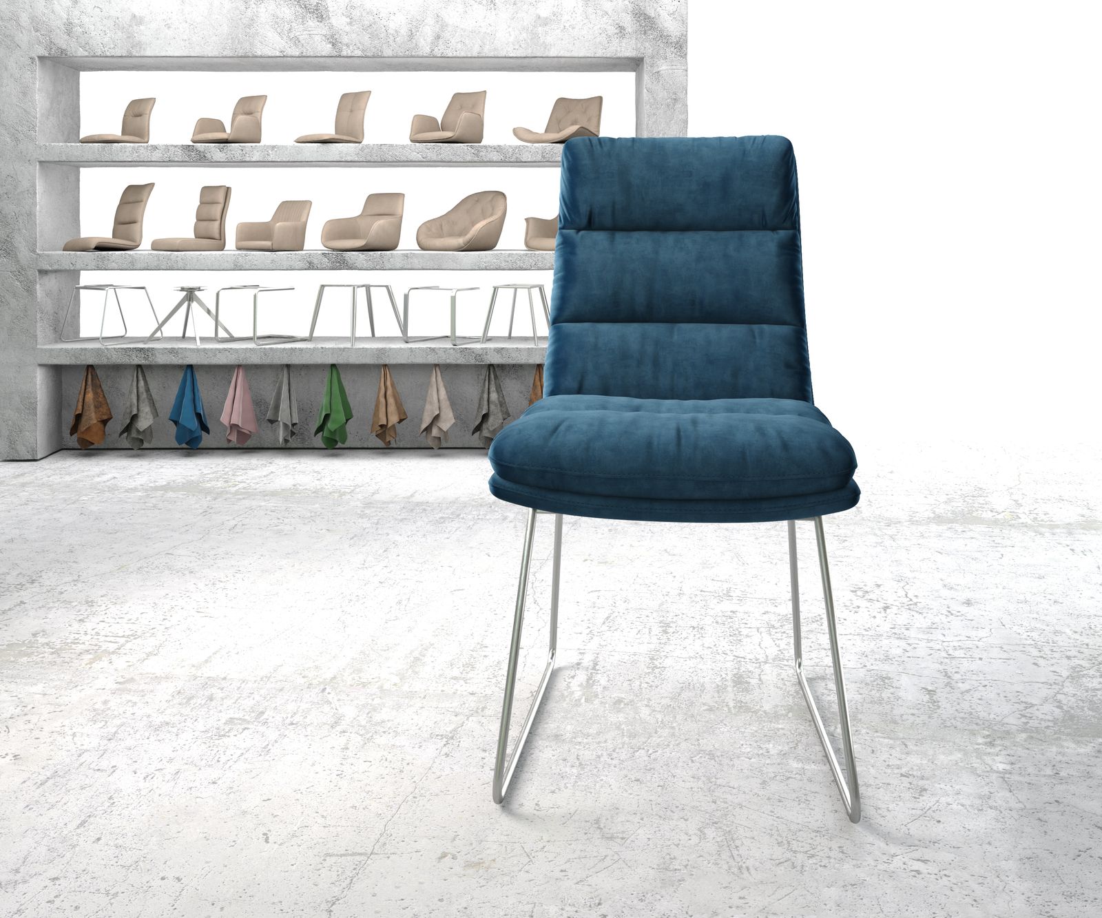 Jídelní židle Abelia-Flex Velvet Blue Skid Frame Stainless Steel - Image 2