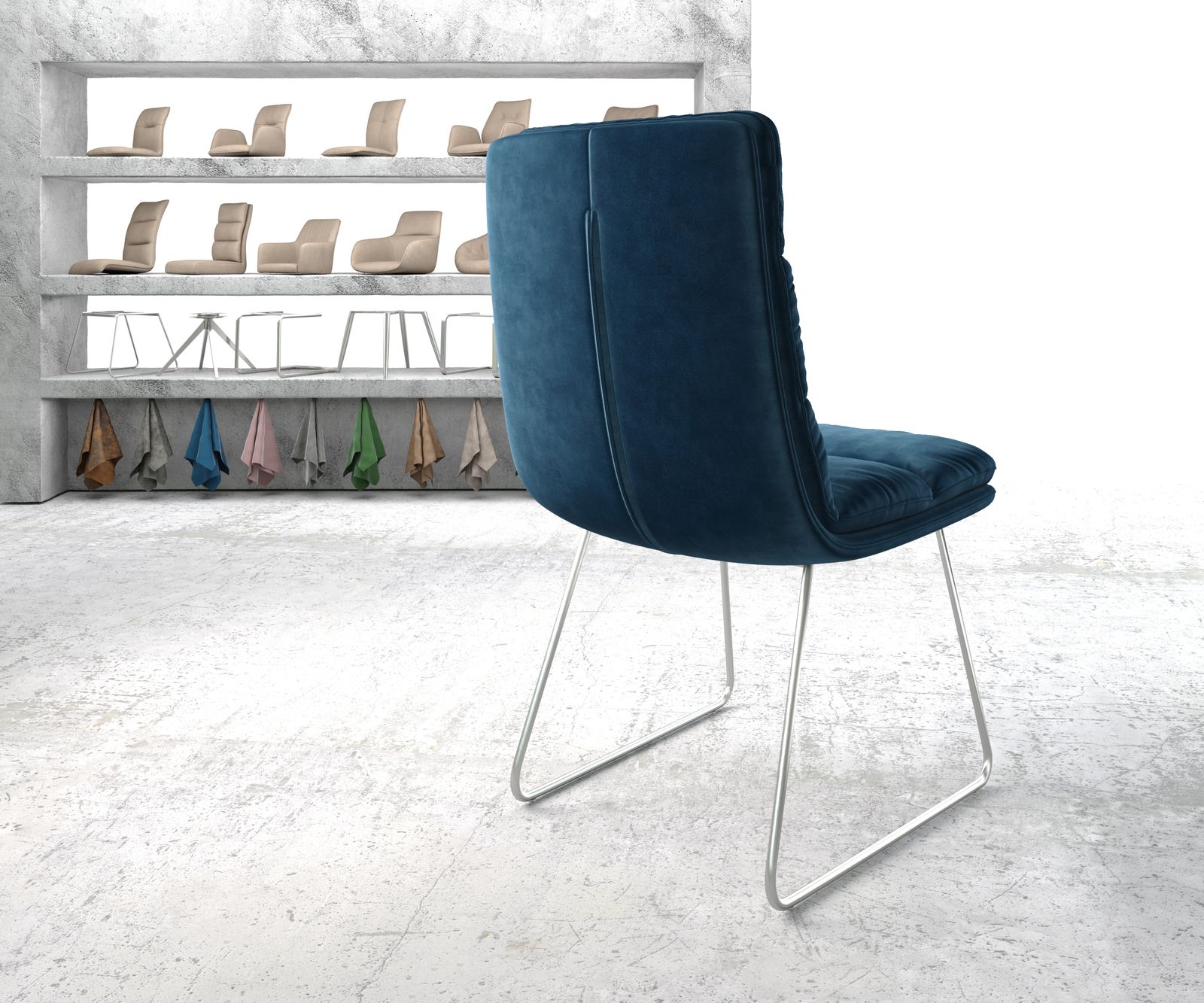 Jídelní židle Abelia-Flex Velvet Blue Skid Frame Stainless Steel - Image 3