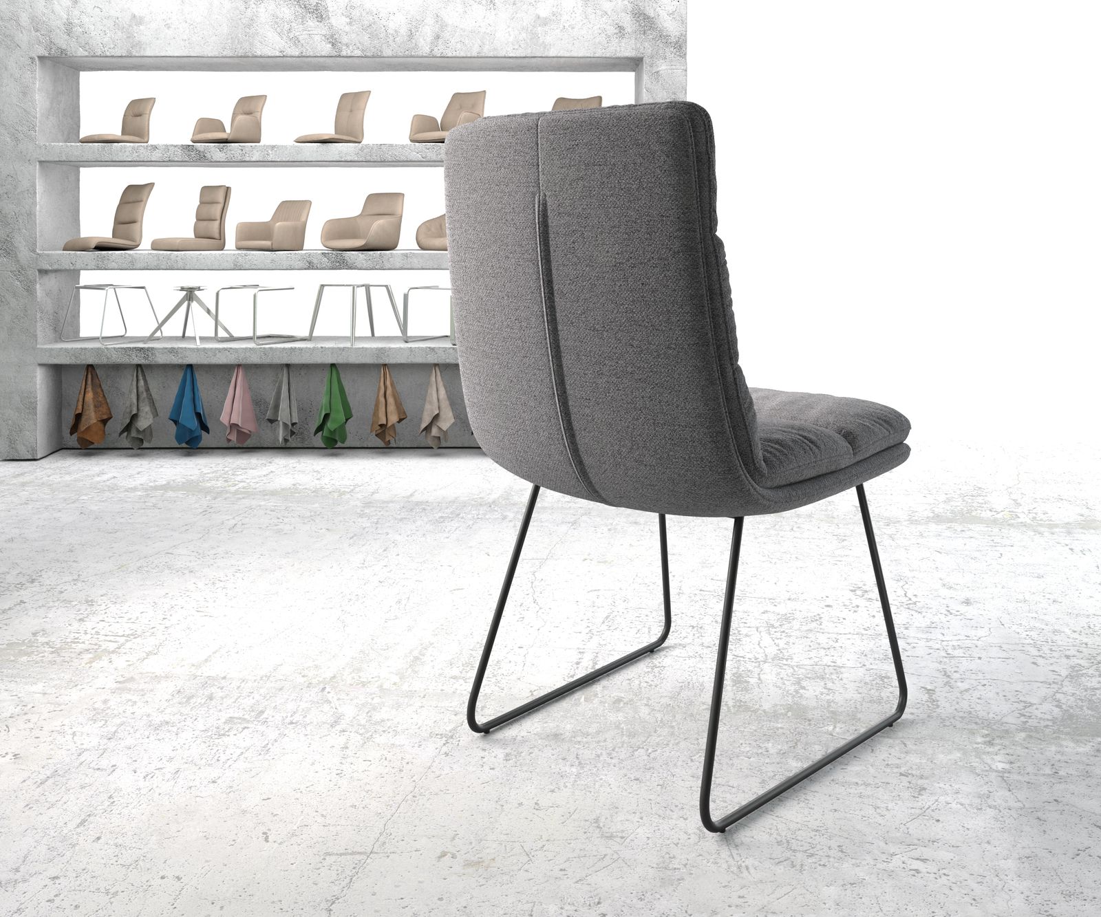 Jídelní židle Abelia-Flex Texturovaná tkanina Světle šedá Rám smyk Černá - Image 3