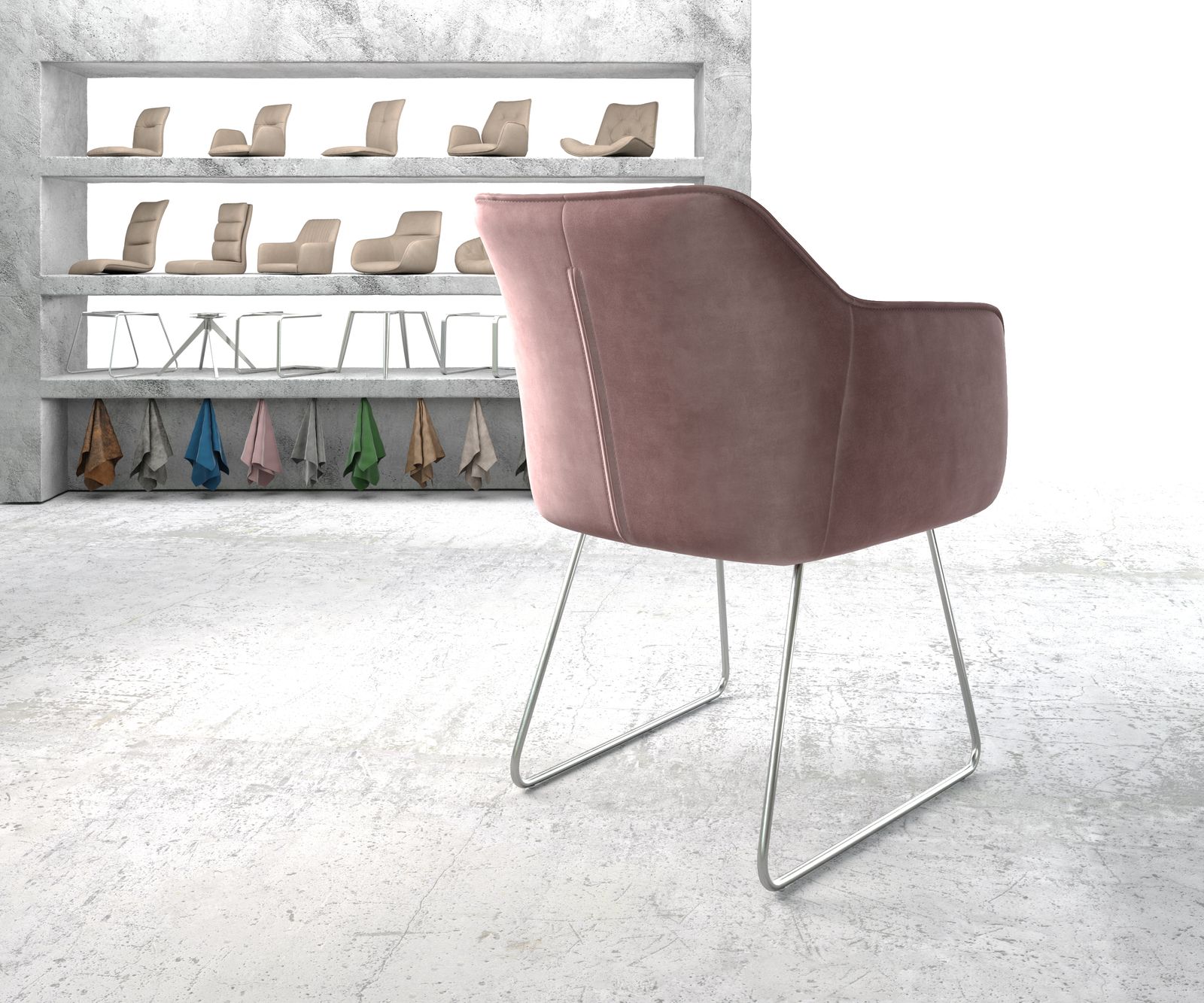 Křeslo Elda-Flex s područkami Velvet Rosé Skid Frame Nerezová ocel - Image 3