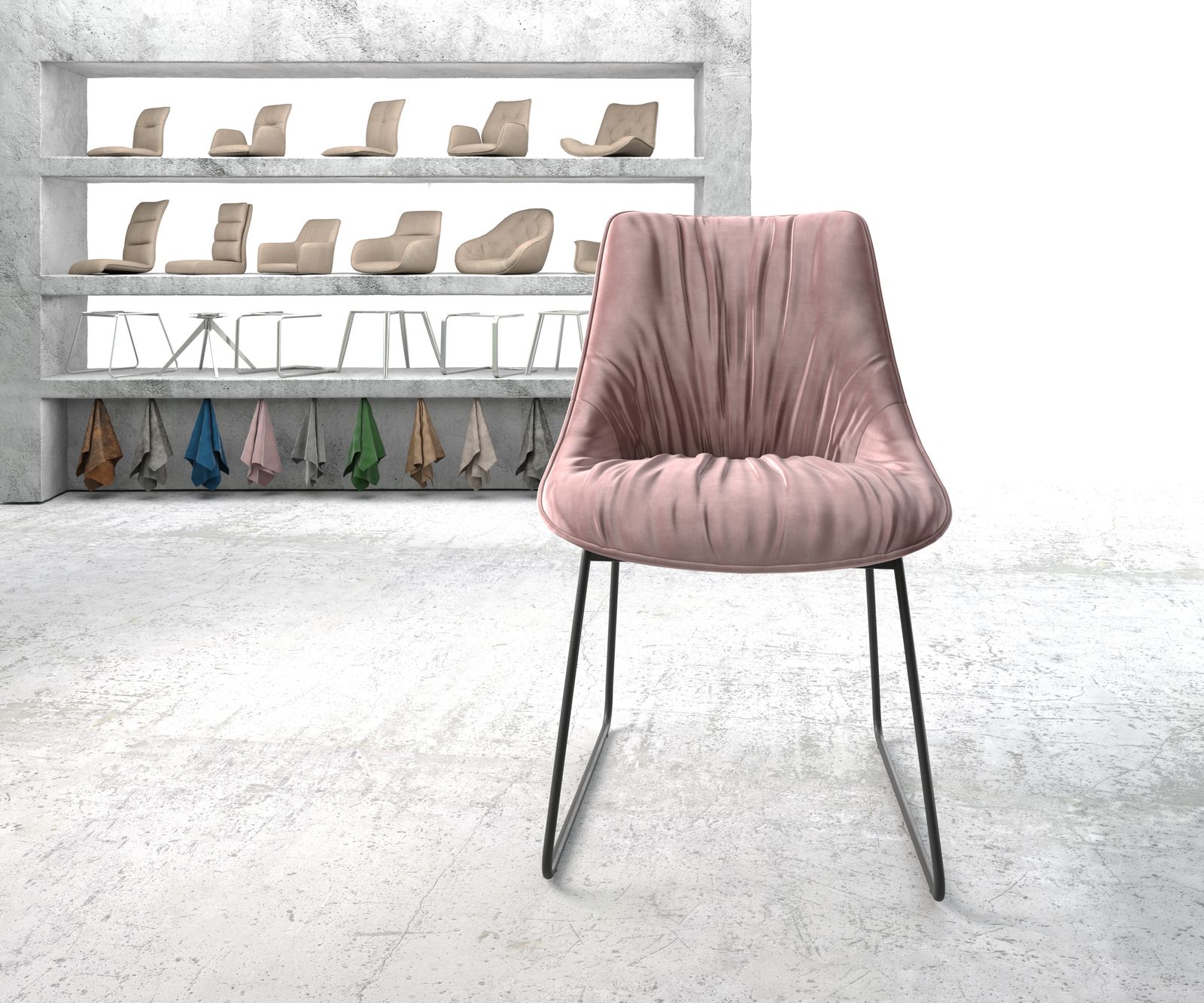 Jídelní židle Elda-Flex samet podnož růžová černá - Image 2